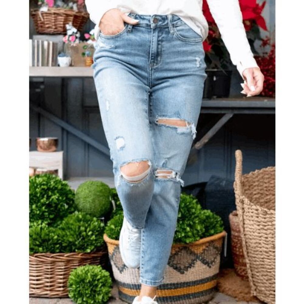 Judy Blue Skinny Fit Distressed Jeans‎ Light Wash Stretch Comfort Size 7/28